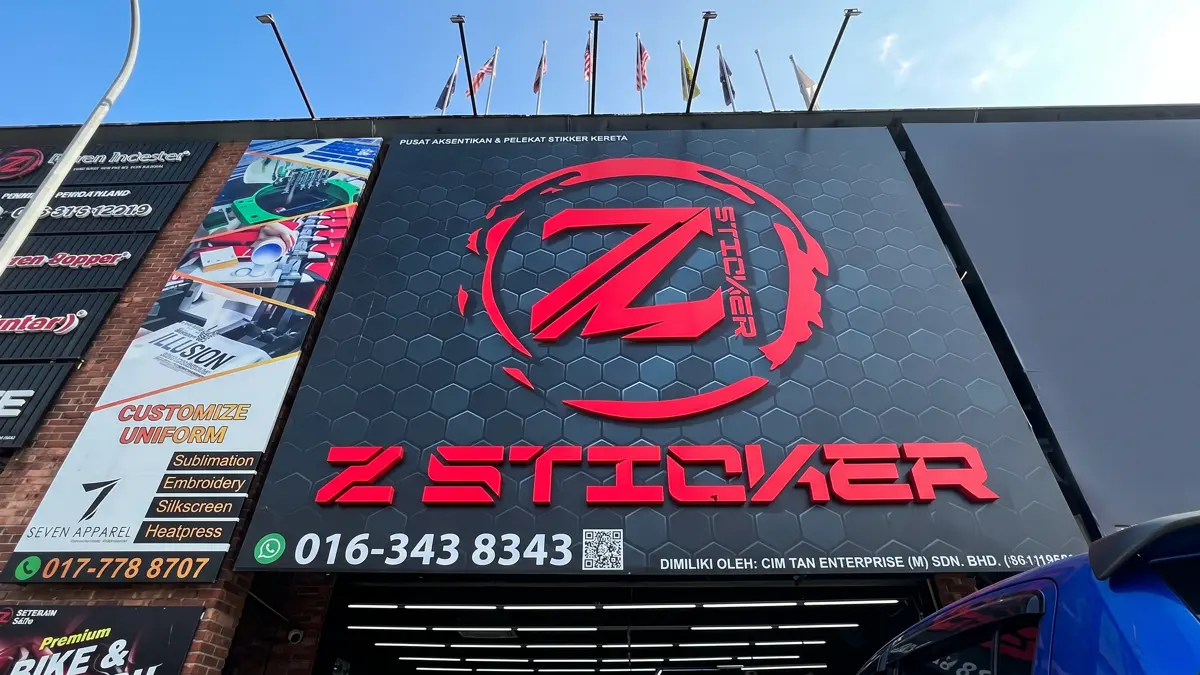 Z-Sticker signboard and red logo up close in Klang, Selangor