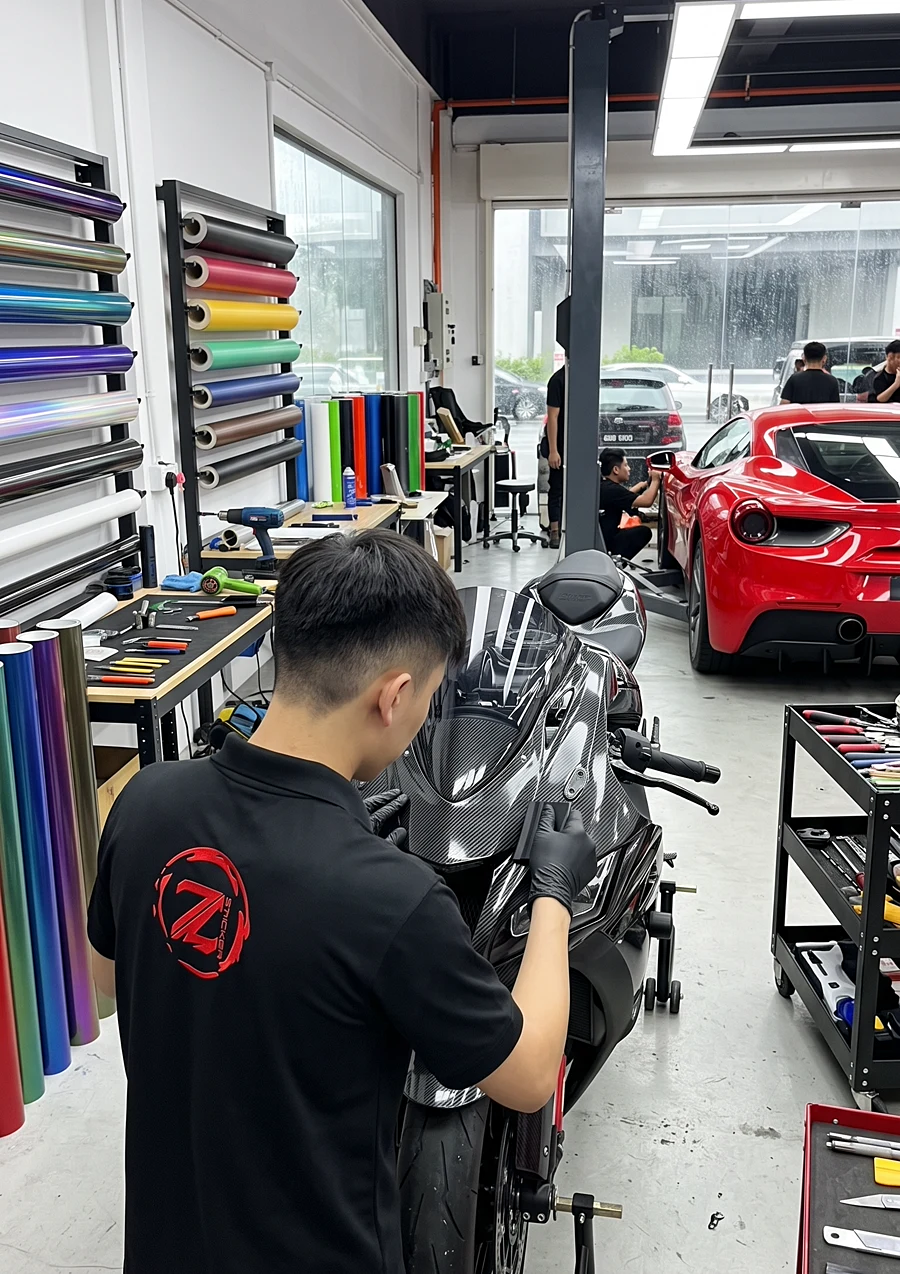 Motorcycle fairing wrapped from behind at Z-Sticker