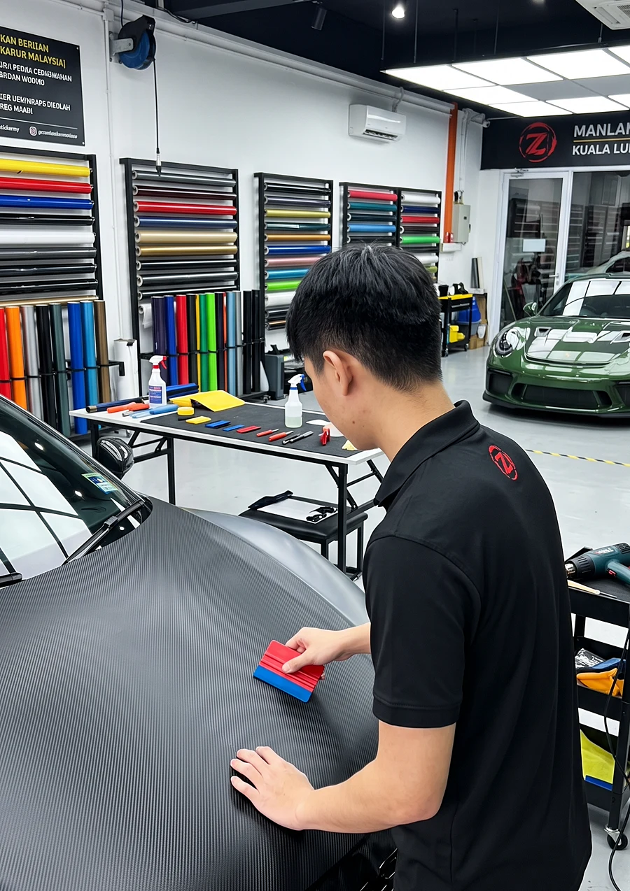 Carbon-fibre vinyl applied from behind at Z-Sticker