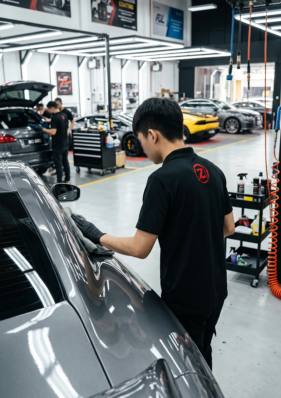 Ceramic-coated panel buffed from behind at Z-Sticker