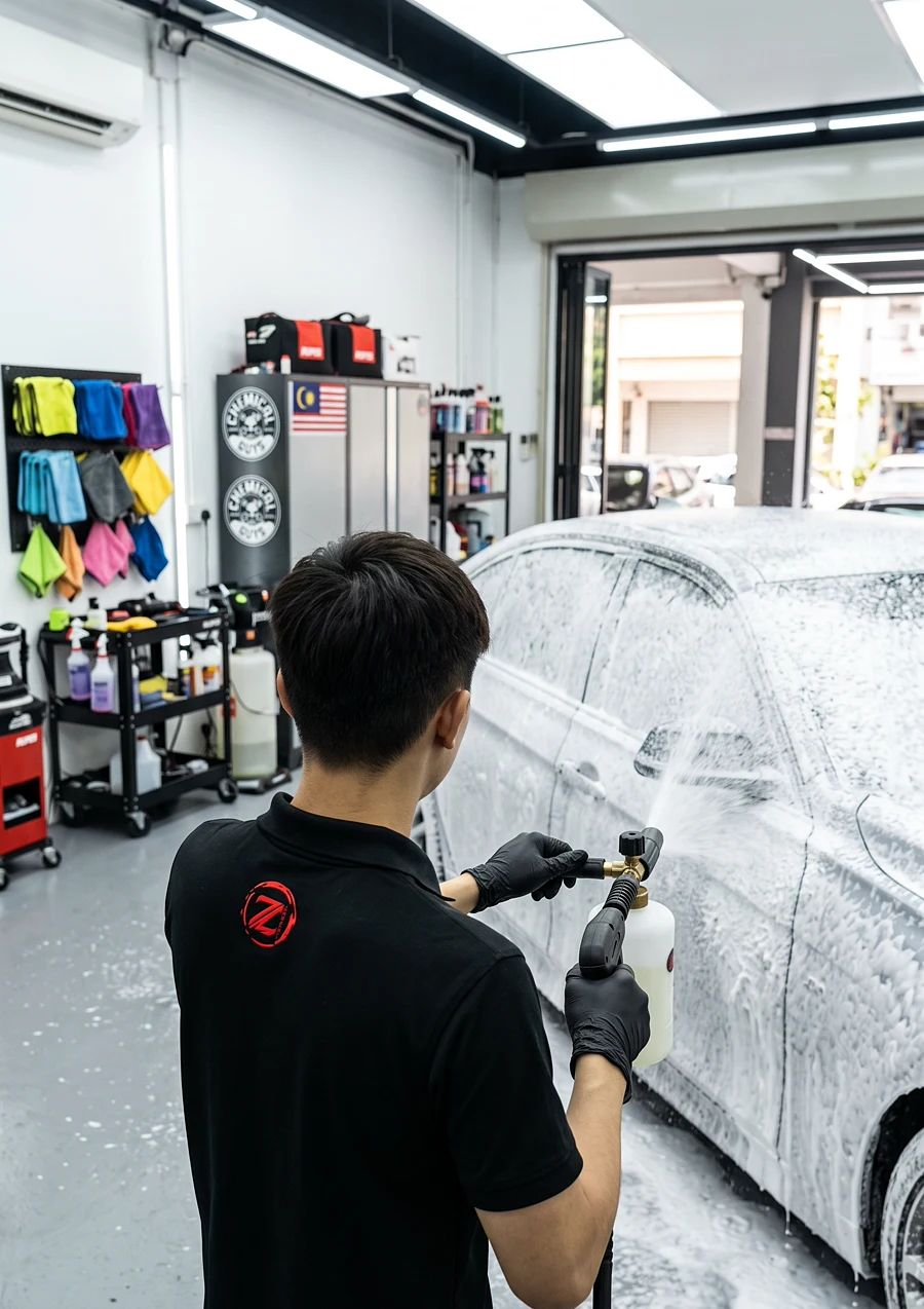 Car foam-washed from behind at Z-Sticker
