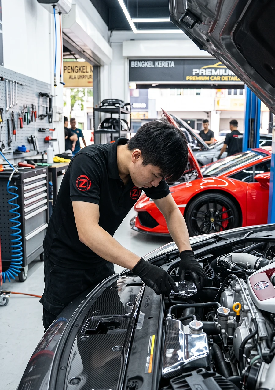 Engine bay trim fitted at Z-Sticker Klang