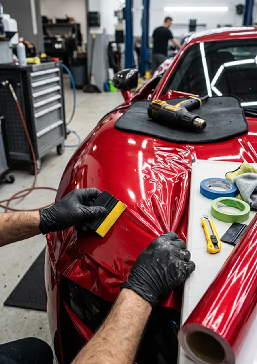 Glossy red vinyl wrap in Klang