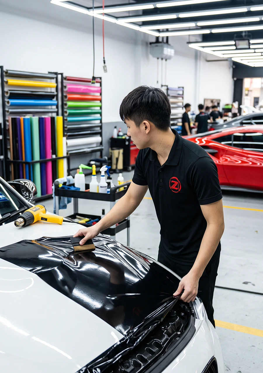 Gloss black bonnet wrap smoothed at Z-Sticker Klang