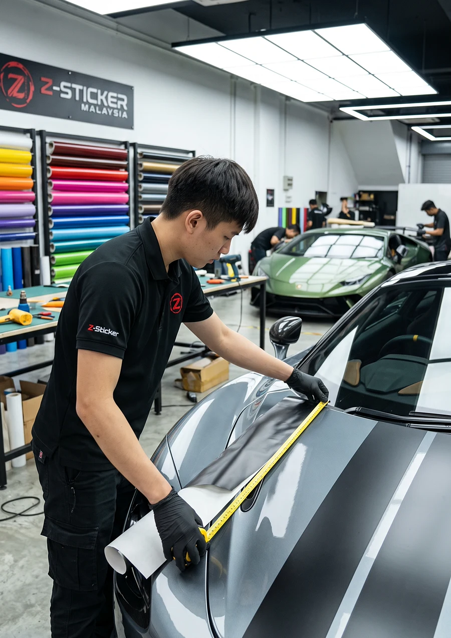 Dual racing stripes aligned on a sports car at Z-Sticker