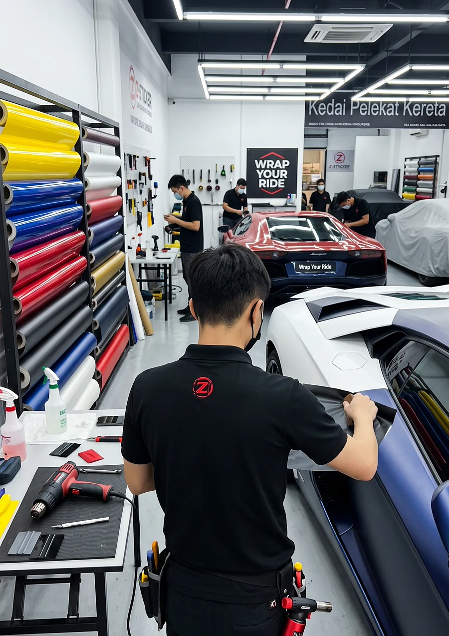 Two-tone contrast wrap applied from behind at Z-Sticker