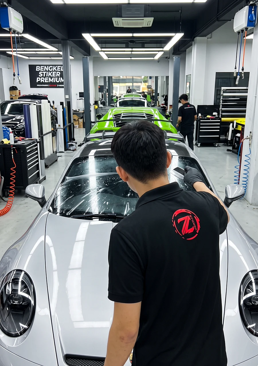Windscreen film squeegeed from behind at Z-Sticker